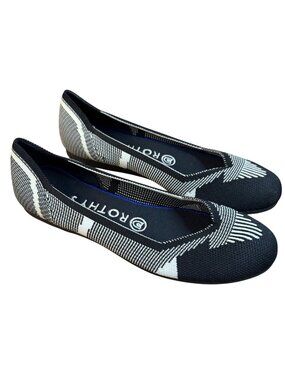 Rothy's The Flat Black White Geometric Captoe Round Toe Shoes Women's Sz 7 Flats